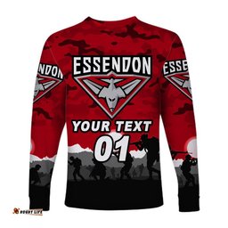 Custom Personalised Essendon Bombers ANZAC Long Sleeve T-shirt Simple Style Red
