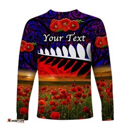 Custom Personalised New Zealand Maori ANZAC Long Sleeve T-shirt Poppy Purple