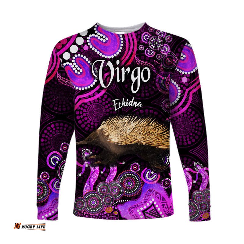Custom Personalised Australian Astrology Long Sleeve T-shirt Virgo Echidna Zodiac Aboriginal Pink