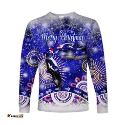 Custom Personalised Australian Magpies Christmas Long Sleeve T-shirt Original Style Blue