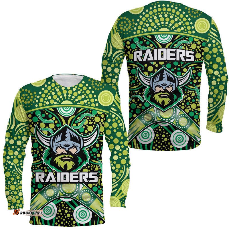 Raiders Rugby Long Sleeve T-shirt Boomerang Indigenous Dots