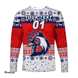 Custom Personalised Sydney Roosters Long Sleeve T-shirts Christmas Simple Style White