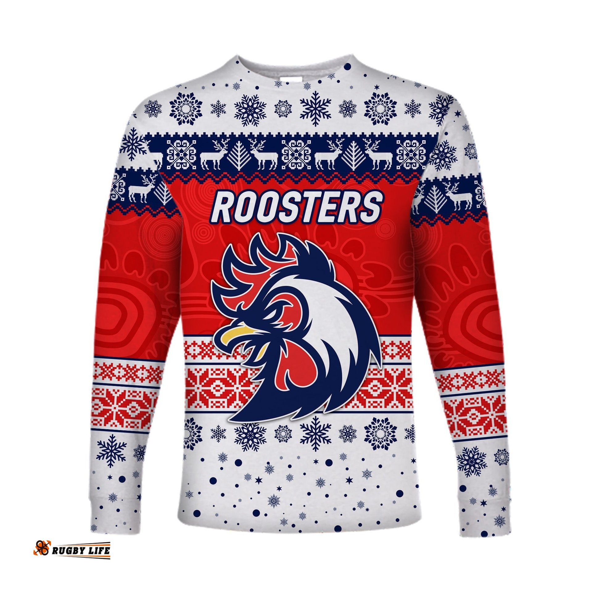 Custom Personalised Sydney Roosters Long Sleeve T-shirts Christmas Simple Style White