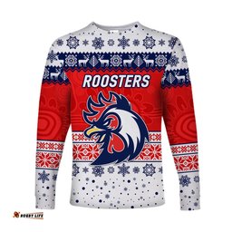 Custom Personalised Sydney Roosters Long Sleeve T-shirts Christmas Simple Style White