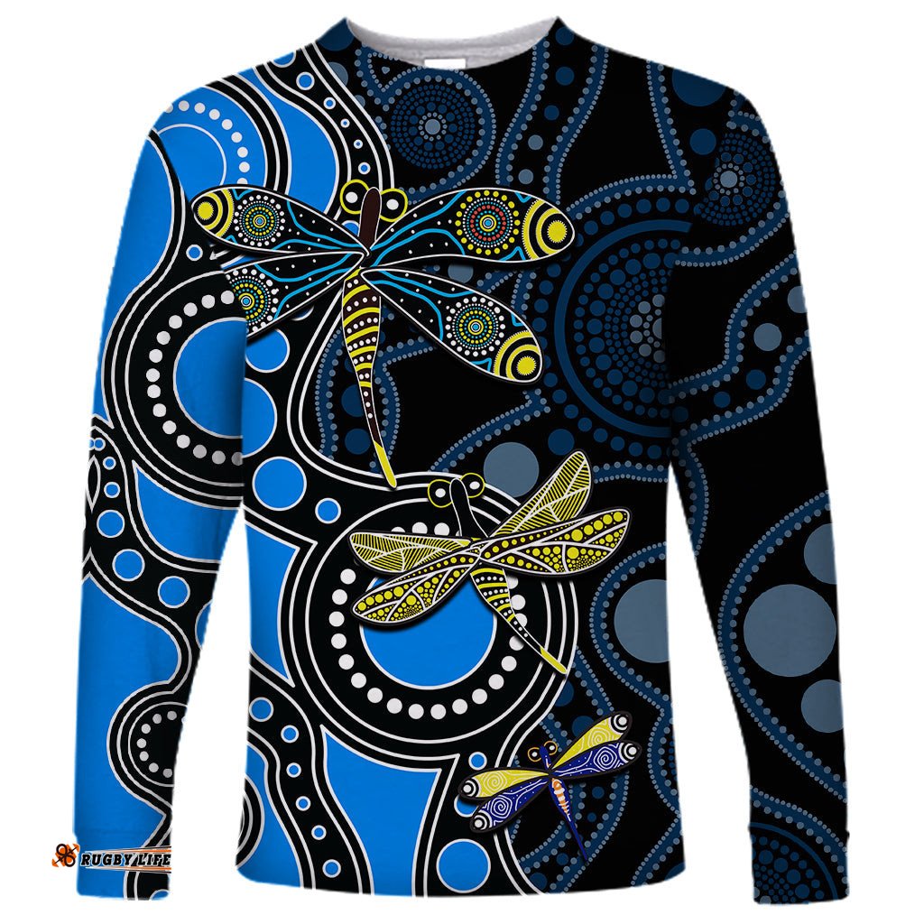 Aboriginal Dragonfly Long Sleeve T-shirt Blue Style