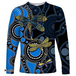 Aboriginal Dragonfly Long Sleeve T-shirt Blue Style