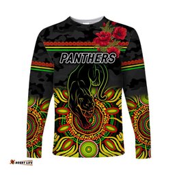 Penrith Panthers ANZAC Long Sleeve T-shirt Poppy Flowers White