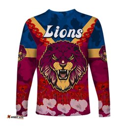 Custom Personalised Lions Anzac Long Sleeve T-shirt Brisbane Brissie Poppy Flowers