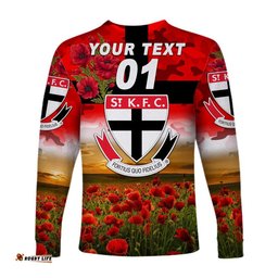 Custom Personalised St Kilda Saints ANZAC Long Sleeve T-shirt Poppy