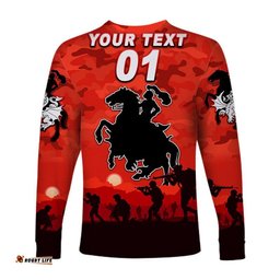 Custom Personalised St. George Illawarra Dragons ANZAC Long Sleeve T-shirt Simple Style Red