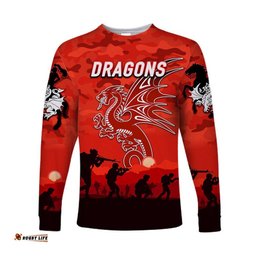 Custom Personalised St. George Illawarra Dragons ANZAC Long Sleeve T-shirt Simple Style Red