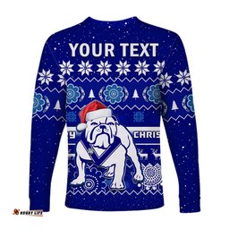 Custom Personalised Bulldogs Rugby Christmas Long Sleeve T-shirt Berries Merry Xmas Aboriginal Art