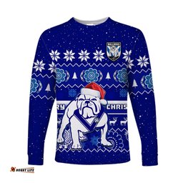 Custom Personalised Bulldogs Rugby Christmas Long Sleeve T-shirt Berries Merry Xmas Aboriginal Art