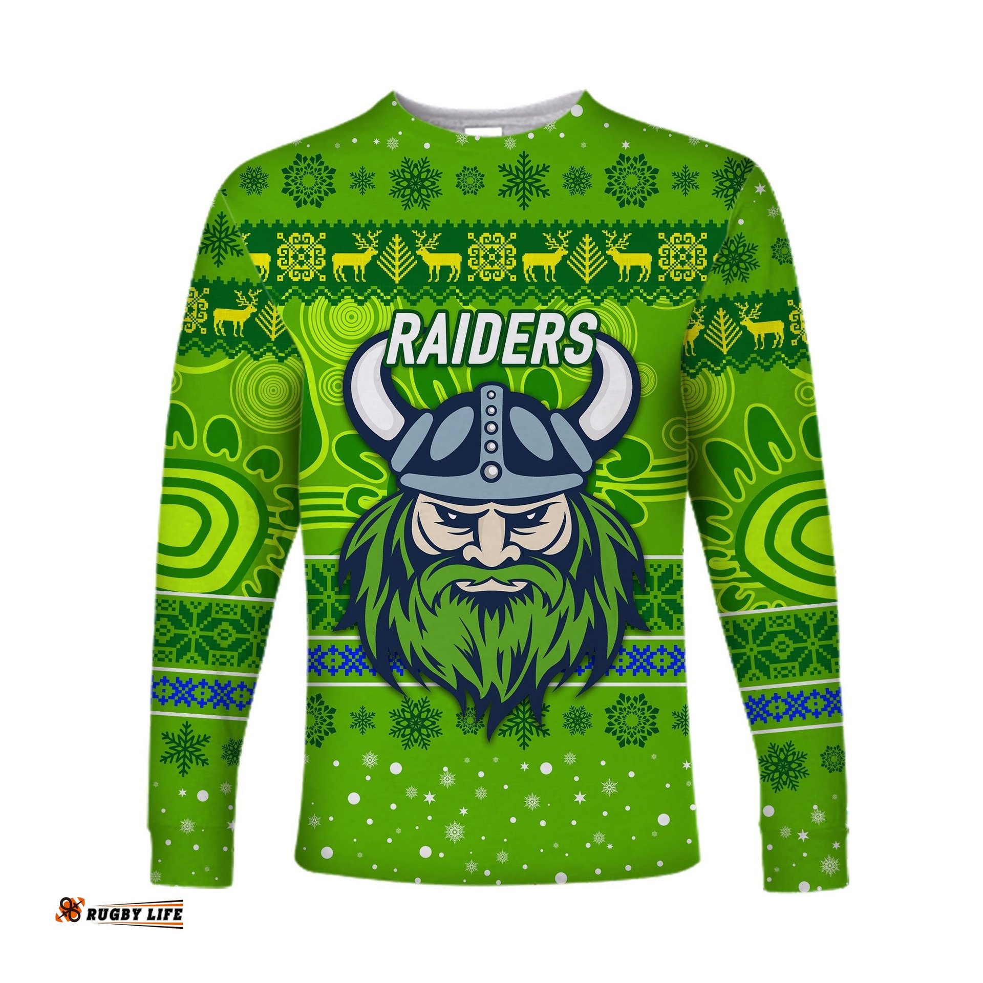 Custom Personalised Canberra Raiders Long Sleeve T-shirt Christmas Simple Style Green
