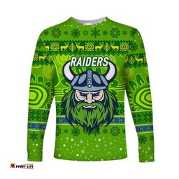 Custom Personalised Canberra Raiders Long Sleeve T-shirt Christmas Simple Style Green