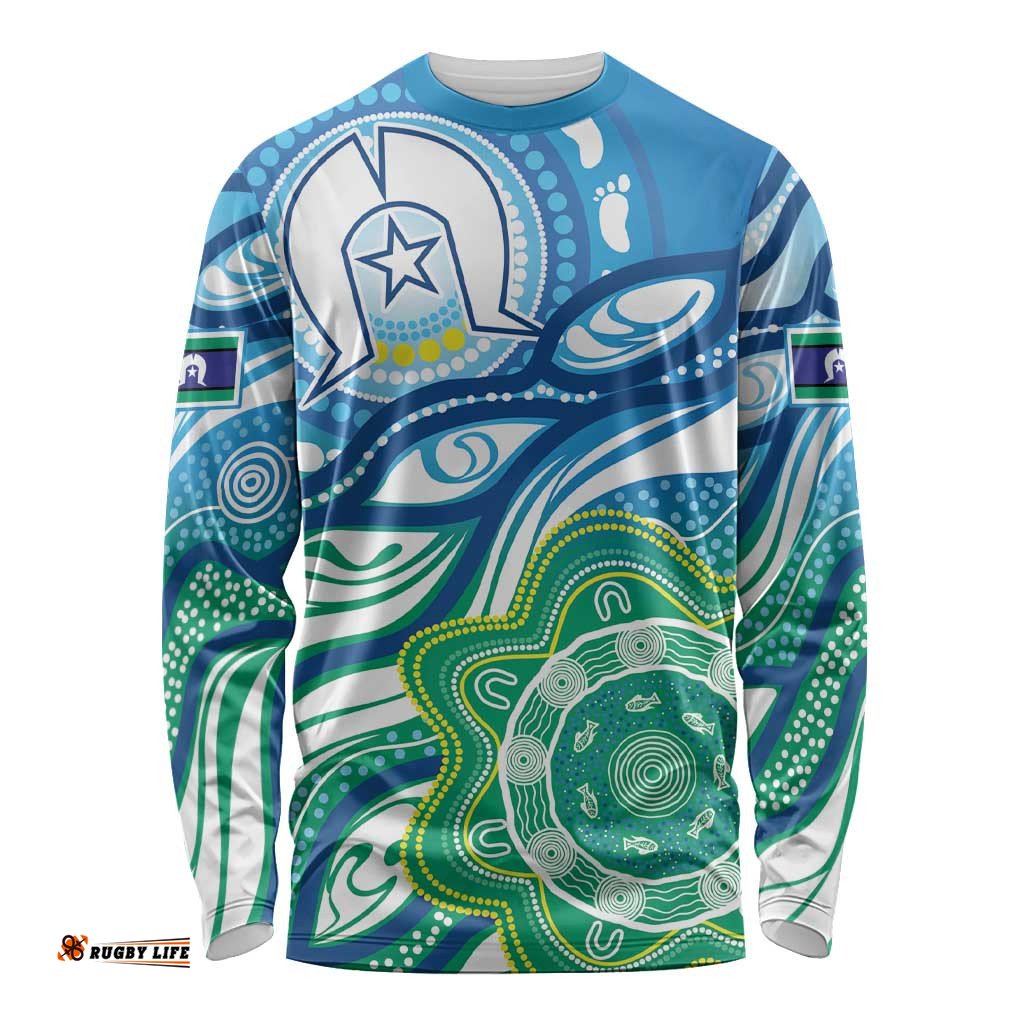 Torres Strait Islander Long Sleeve T-shirt Aboriginal Blue Art
