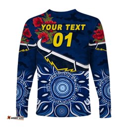 Custom Personalised North Queensland Cowboys ANZAC Long Sleeve T-shirt Indigenous Blue