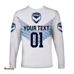 Custom Personalised Melbourne Victory Big V Long Sleeve T-shirt Soccer Club Original Style White