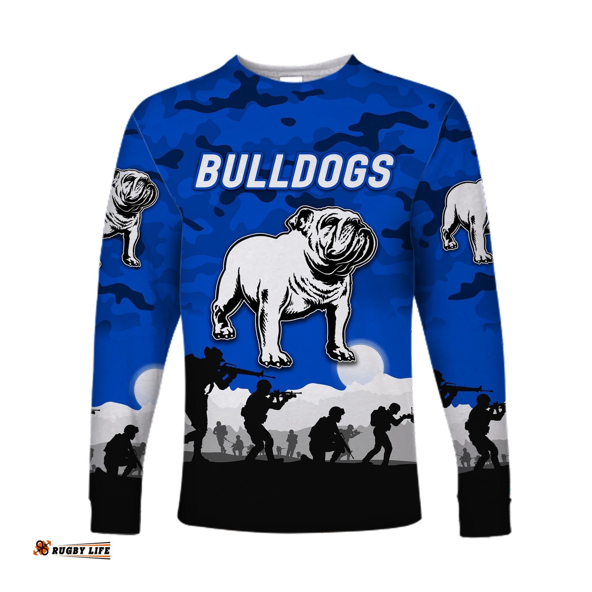 Custom Personalised Canterbury Bankstown Bulldogs ANZAC Long Sleeve T-shirt Simple Style Blue