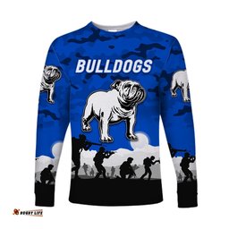 Custom Personalised Canterbury Bankstown Bulldogs ANZAC Long Sleeve T-shirt Simple Style Blue