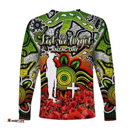 Panthers Long Sleeve T-shirts Anzac Day Poppy Flowers With Aboriginal