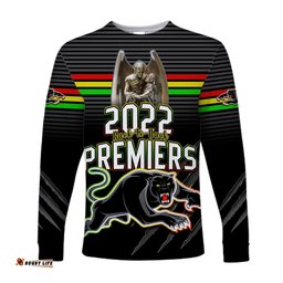 Custom Text and Number Panthers Proud Long Sleeve T-shirt Back to Back Premiers Version Black