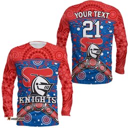 Custom Personalised Knights Rugby Long Sleeve T-shirt Novocastrians Boomerang Indigenous Dots