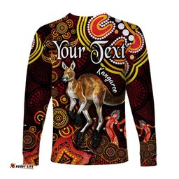Custom Personalised Australian Astrology Long Sleeve T-shirt Aries Kangaroo Zodiac Aboriginal Red