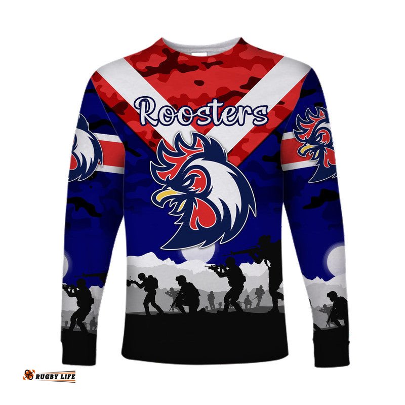 Sydney Roosters ANZAC Long Sleeve T-shirt Simple Style Blue