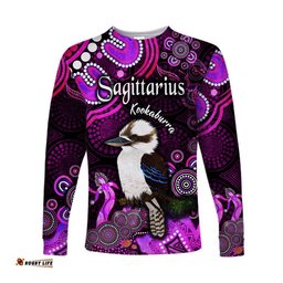 Custom Personalised Australian Astrology Long Sleeve T-shirt Sagittarius Kookaburra Zodiac Aboriginal Pink