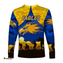 West Coast Eagles ANZAC Long Sleeve T-shirt Simple Style Royal Blue