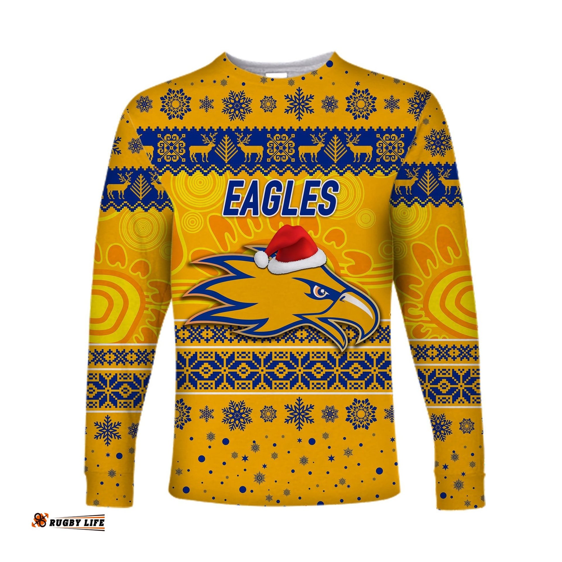 West Coast Eagles Long Sleeve T-shirts Christmas Simple Style Gold