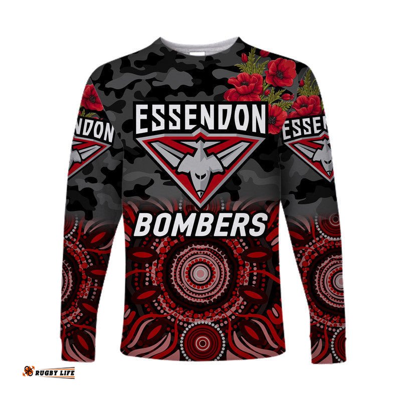 Essendon Bombers ANZAC Long Sleeve T-shirt Indigenous Black