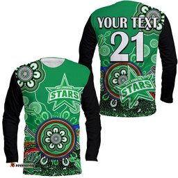 Custom Personalised Melbourne Stars Long Sleeve T-shirt Cricket Indigenous Aboriginal Lizard Version