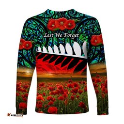 New Zealand Maori ANZAC Long Sleeve T-shirt Poppy Turquoise