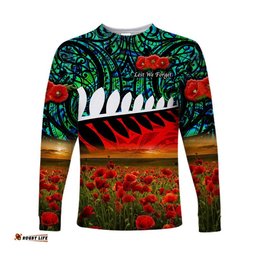 New Zealand Maori ANZAC Long Sleeve T-shirt Poppy Turquoise