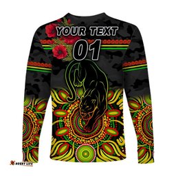 Custom Personalised Penrith Panthers ANZAC Long Sleeve T-shirt Indigenous Black