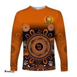 Custom Text and Number Perth Scorchers Long Sleeve T-shirt Aboriginal Sunshine