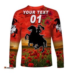 Custom Personalised St. George Illawarra Dragons ANZAC Long Sleeve T-shirt Poppy Flowers Red