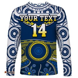 Custom Text And Number Cowboys Rugby Long Sleeve T-shirt Aboriginal Art