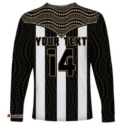 Custom Text And Number Magpies Football Long Sleeve T-shirt Collingwood 1892 Indigenous Sporty Style