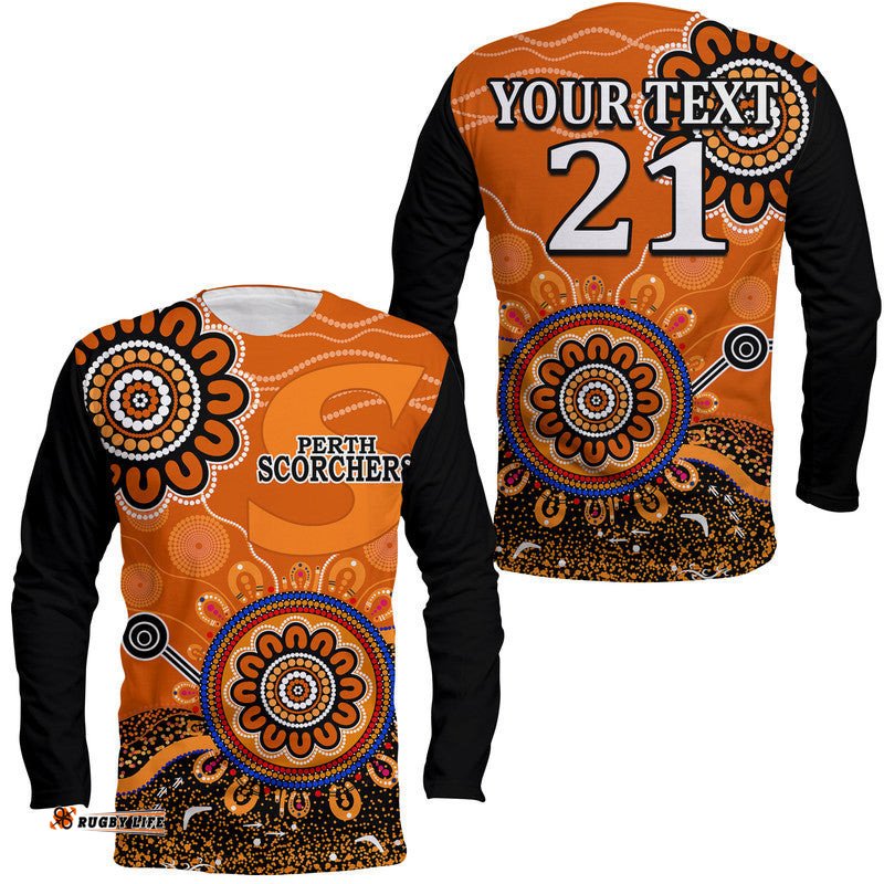 Custom Personalised Perth Scorchers Long Sleeve T-shirt Cricket Indigenous Aboriginal