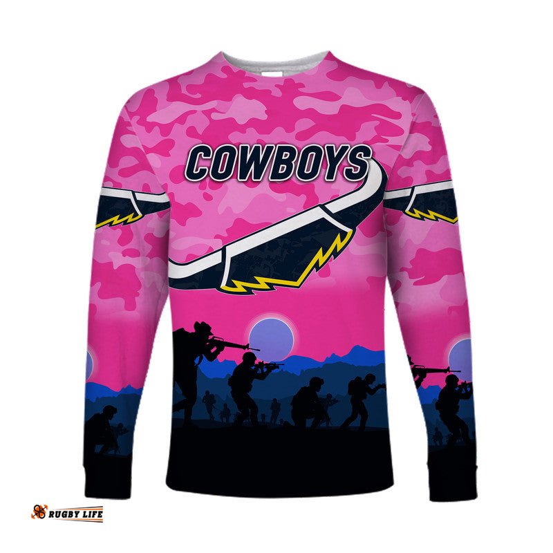 North Queensland Cowboys ANZAC Long Sleeve T-shirt Simple Style Pink
