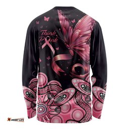Think Pink Butterfly Ribbon Aboriginal Art Long Sleeve T-shirt