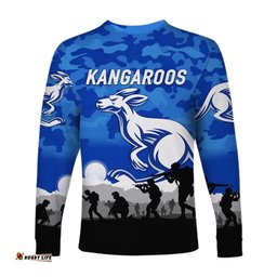 North Melbourne Kangaroos ANZAC Long Sleeve T-shirt Simple Style