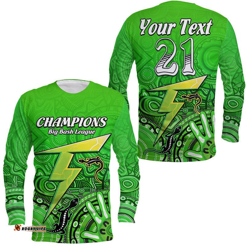 Custom Personalised Sydney Thunder Cricket Champions Long Sleeve T-shirt Lizard Indigenous Aboriginal