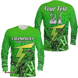Custom Personalised Sydney Thunder Cricket Champions Long Sleeve T-shirt Lizard Indigenous Aboriginal