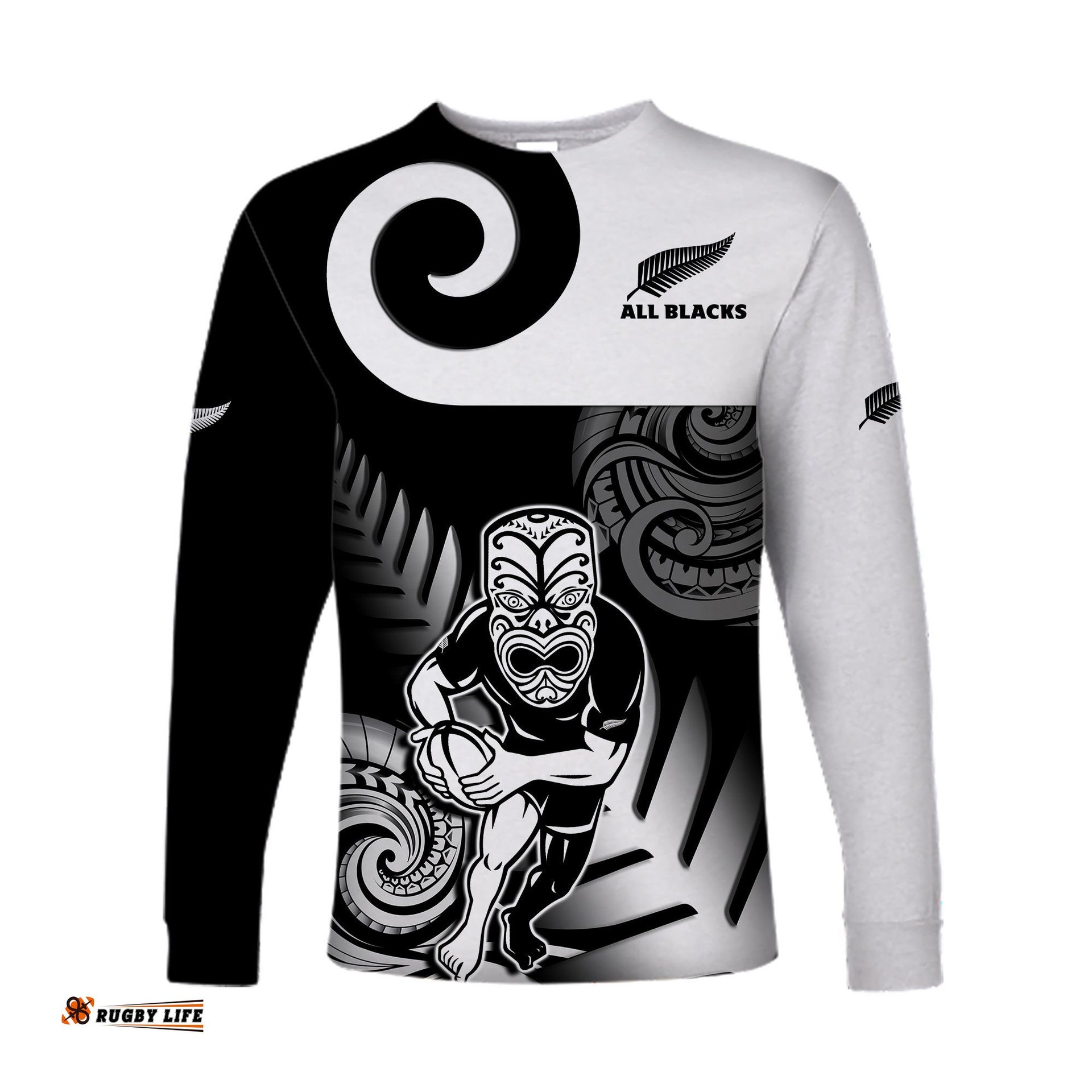 New Zealand Silver Fern Rugby Long Sleeve T-shirt All Black Maori Koru
