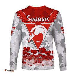 Custom Personalised Swans Anzac Long Sleeve T-shirt Bloods Sydney Poppy Flowers