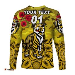 Custom Personalised Richmond Tigers ANZAC Long Sleeve T-shirt Indigenous Yellow